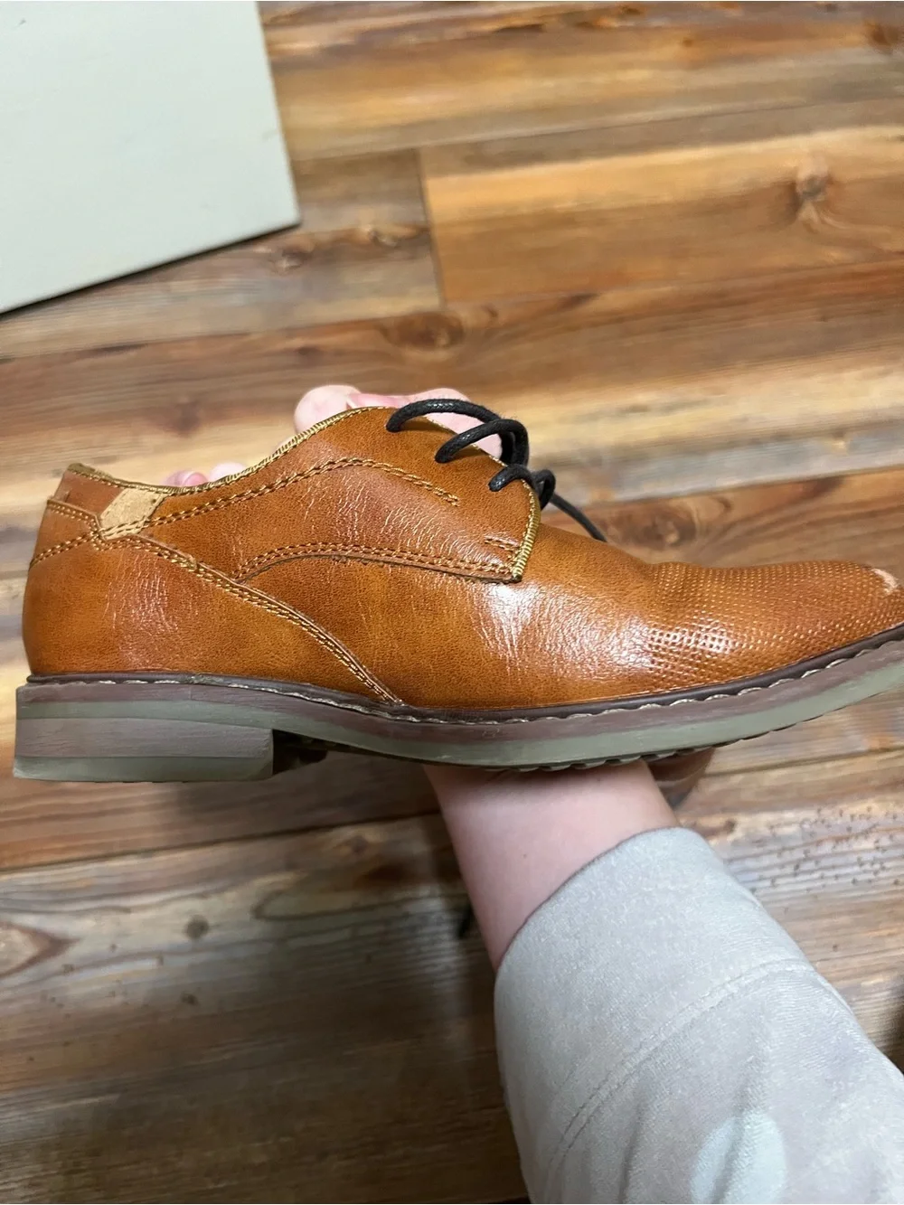 Boys Tan Leather Lace-Up Dress Shoes